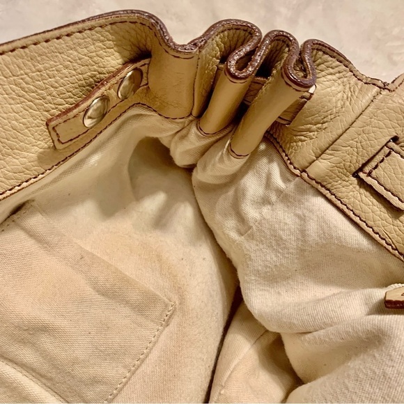 Vera Pelle Vintage Shoulder Bag Pebbled Leather Cream Taupe Made Italy Firenze - Picture 10 of 16